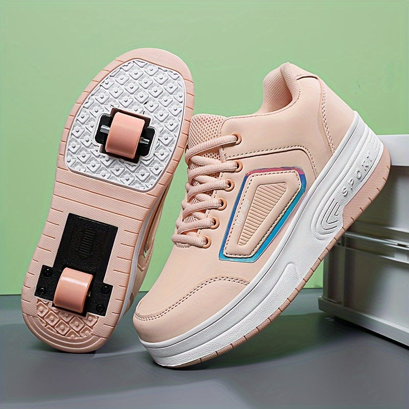 Girl's Roller Shoes Comfy Detachable Wheels Lace Up Skate Sneakers