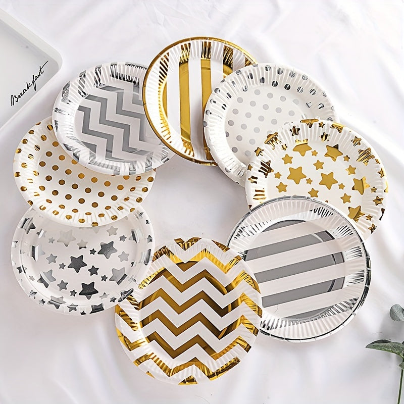 10pcs Disposable Paper Tray Creative Golden Star Dot Cake Tableware