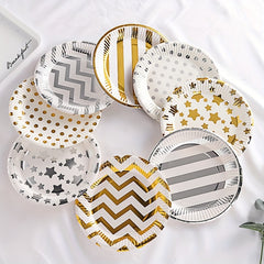 10pcs Disposable Paper Tray Creative Golden Star Dot Cake Tableware