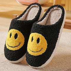 Girls Cartoon Smiling Face Plush Slippers