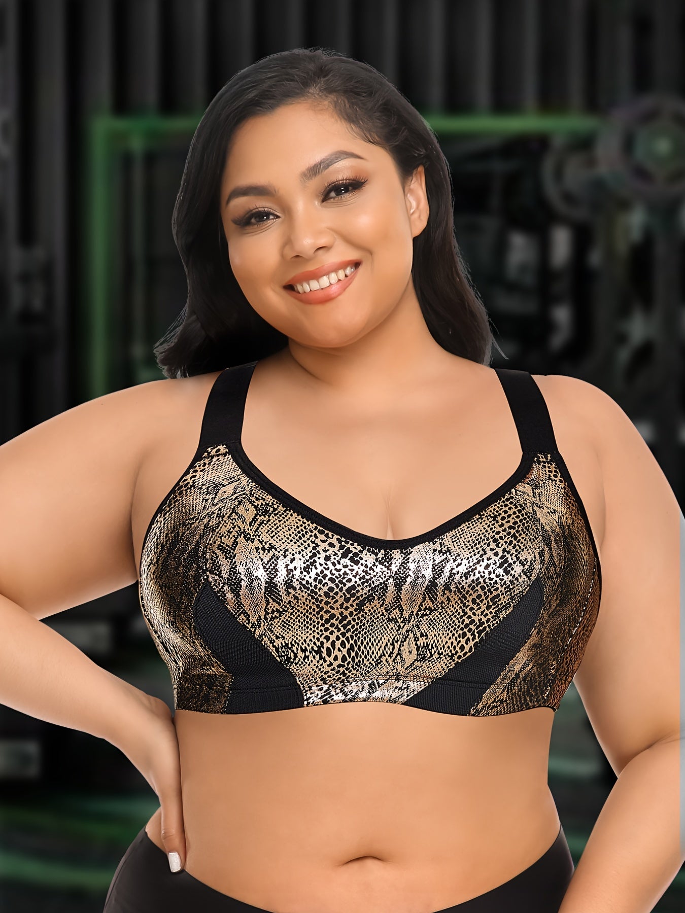 Plus Snakeskin Print Strappy Sports Bra