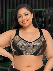 Plus Snakeskin Print Strappy Sports Bra