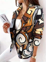 Cartoon Print Double Breasted Blazer Casual Lapel Long Sleeve Blazer