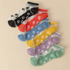 6 Pairs Heart Print Sheer Mesh Short Socks Women's Stockings