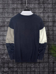 Knitted Block Sweater Men's Casual Warm Crew Neck Pullover