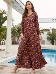 Abaya Dress Women's Plus Ditsy Floral & Stripe Print Maxi Dress