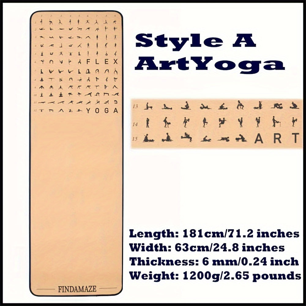 Non Slip Cork Yoga Mat with Yoga Posture Print