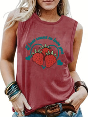 Strawberry Print Sleeveless Tank Top Summer Women's Clothing