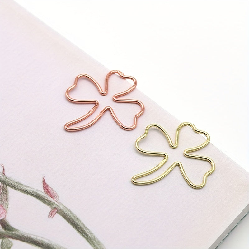 20pcs Clover shaped Pins Metal Office Supplies Golden Paper Clips Rose Style