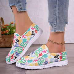 Women's Graffiti Canvas Slip On Walking Shoes Lightweight Loafers