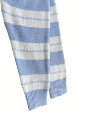 Colorblock Stripe Print V Neck Zipper Sweater