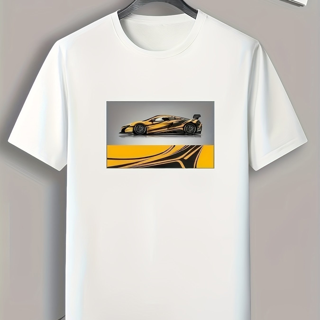 Yellow Sportscar Print Men's Comfy T-shirt for Summer