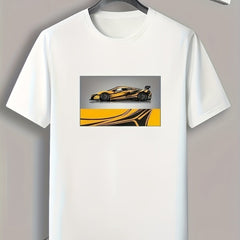 Yellow Sportscar Print Men's Comfy T-shirt for Summer