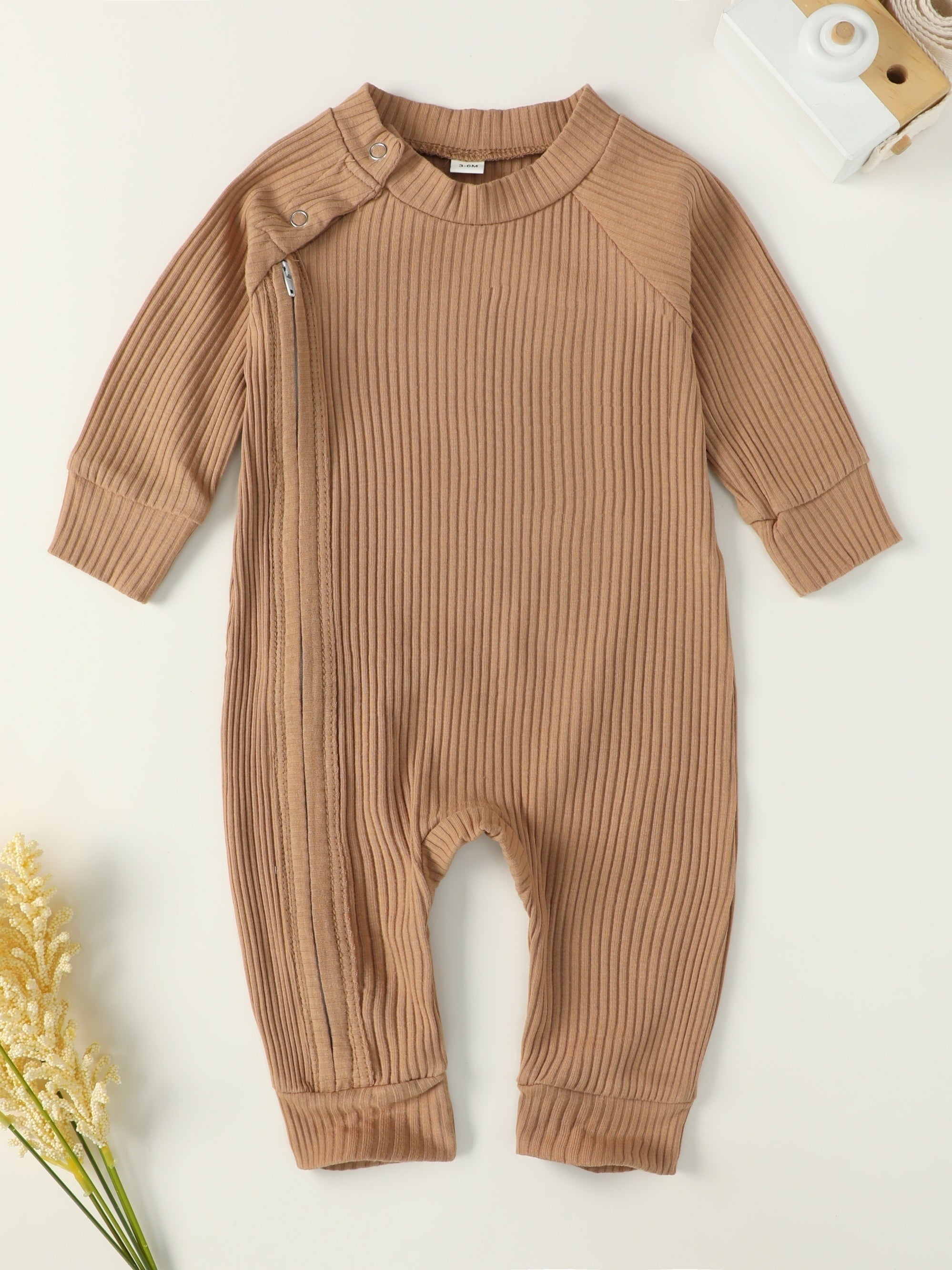 Baby Boy Cotton Ribbed Jumpsuit with Zipper Snaps