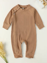 Baby Boy Cotton Ribbed Jumpsuit with Zipper Snaps