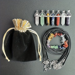 Girl's Hexagon Pendant Necklace Chakra Stone Bracelet Set