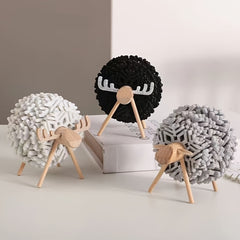 Sheep Shaped Coasters with Wood Holder, Absorbent Cup Pads for Car & Home