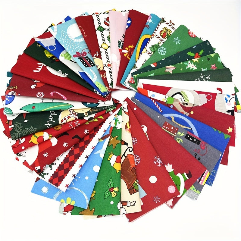 30pcs Christmas Patchwork Fabric Set, Printed Cotton for DIY Sewing Quilting