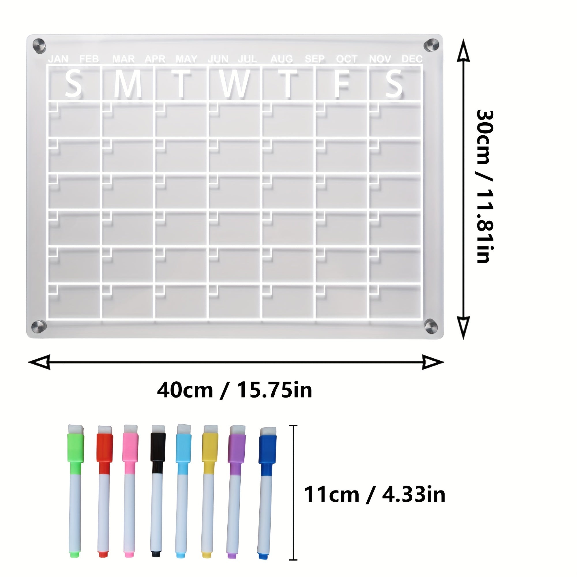 Acrylic Magnetic Dry Erase Board Calendar For Fridge - Clear Reusable Calendar
