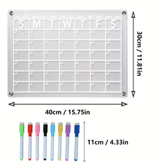 Acrylic Magnetic Dry Erase Board Calendar For Fridge - Clear Reusable Calendar
