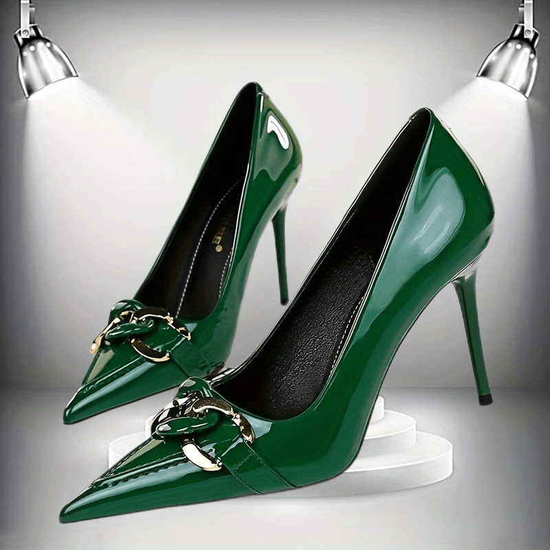 Chain Decor High Heel Patent Leather Pumps Stiletto Heels