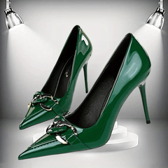 Chain Decor High Heel Patent Leather Pumps Stiletto Heels