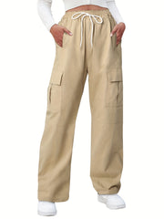Kids Wide Leg Cargo Pants w/ Drawstring & Pockets
