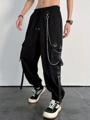 Men's Drawstring Sweatpants with Chain Decor and Pockets