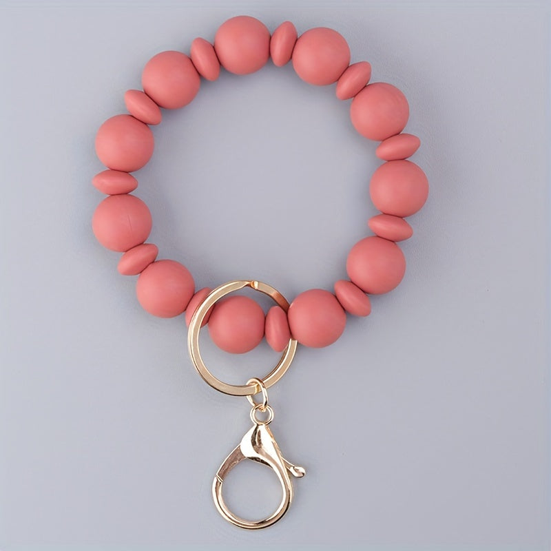 Silicone Beaded Bracelet Keychain Keyring Bag Purse Pendant