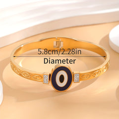 Evil Eye Detail & CZ Round Bangle Bracelet For Girls