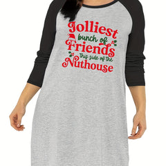 Christmas Nightdress Christmas Print Raglan Sleeve Tee Sleep Dress