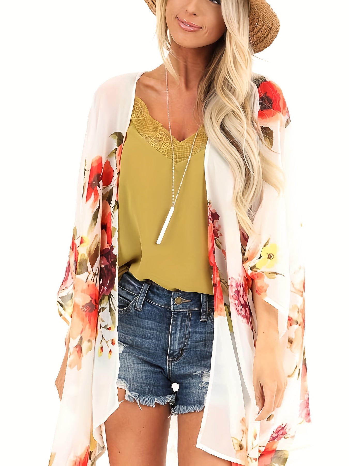 Floral V Neck Cover Up Shirt Beachwear Cardigan