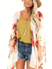 Floral V Neck Cover Up Shirt Beachwear Cardigan