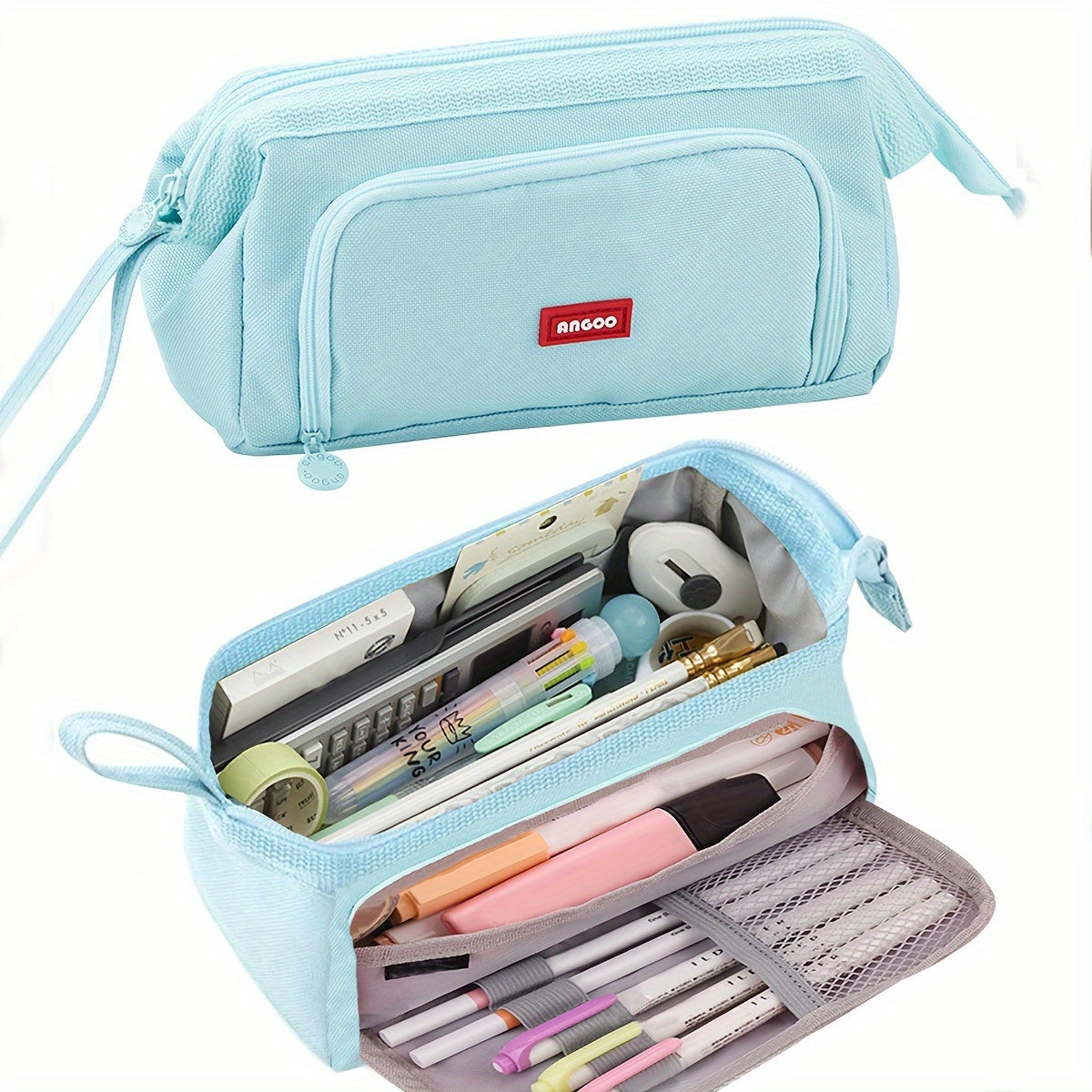 Double Canvas Pen Bag Functional Pencil Case Stationery Bag