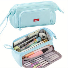 Double Canvas Pen Bag Functional Pencil Case Stationery Bag