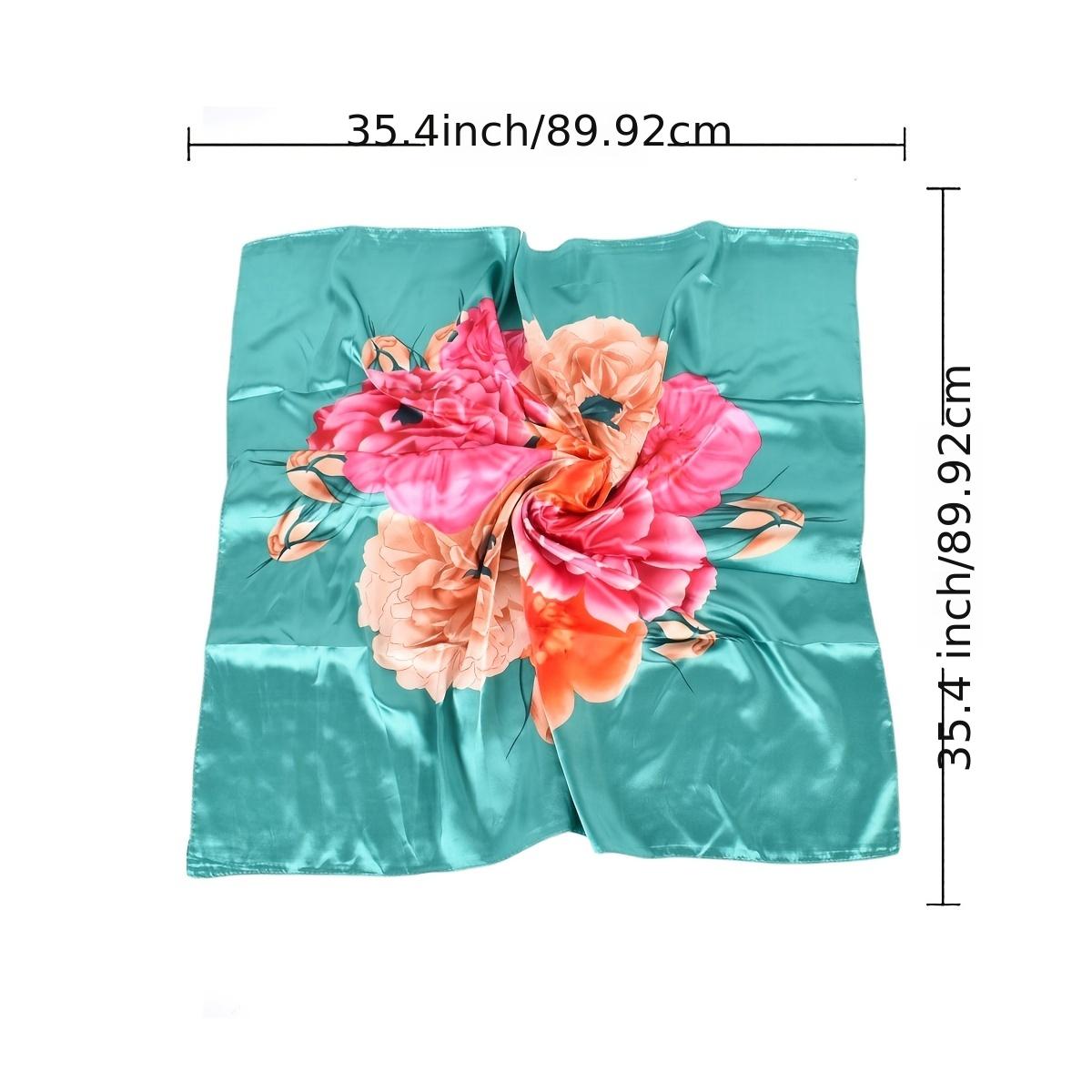 Women's Square Scarf Turban Satin Shawl - Simulated Silk Print
