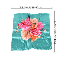 Women's Square Scarf Turban Satin Shawl - Simulated Silk Print