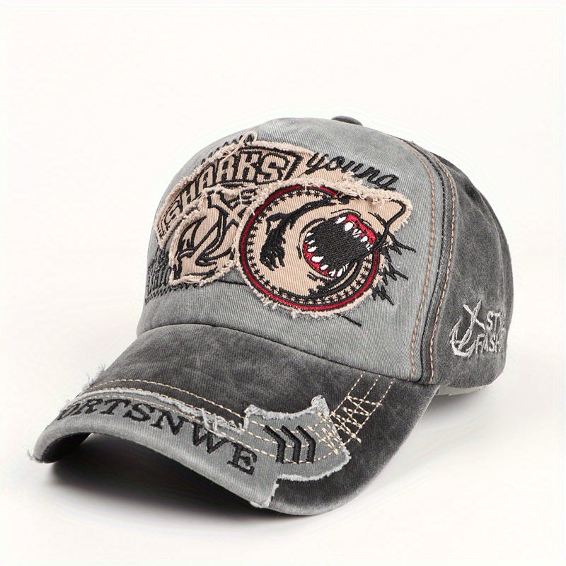 Casual Cotton Baseball Cap with Shark Embroidery