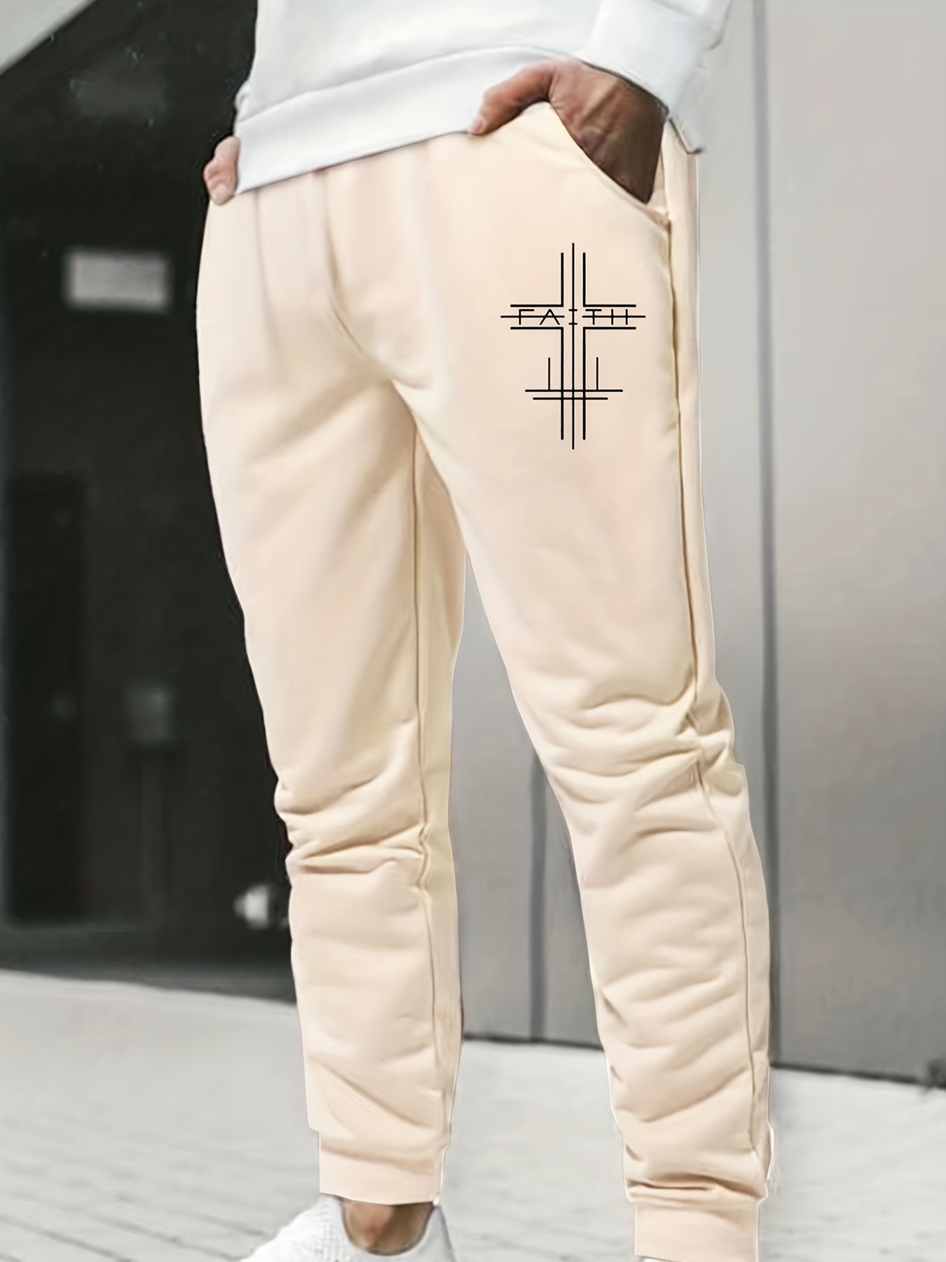 Christian Cross Print Drawstring Sweatpants Loose Fit Pants Men's Casual Joggers