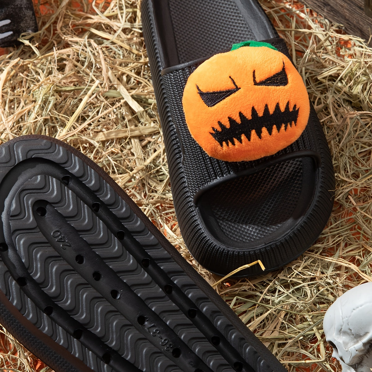 Women's Pumpkin Face Decor Slippers Halloween Shoes