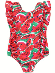 Watermelon Flutter Sleeve Onesie Swimsuit for Babies