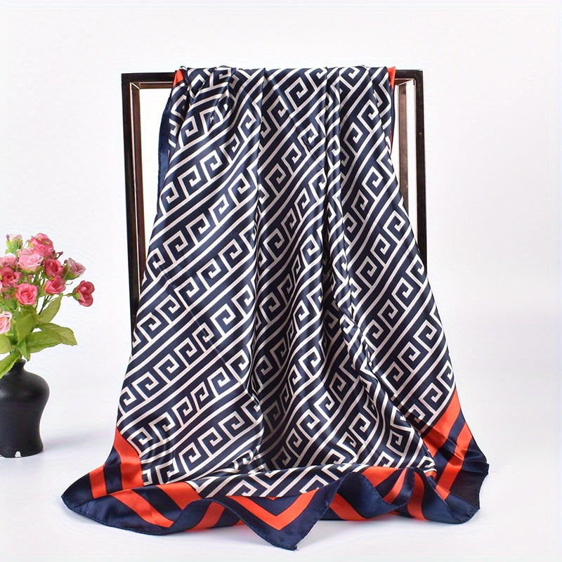 Geometric Print Bandana Silk Square Scarf Large Shawl Vintage Neckerchief