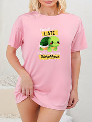 Casual Loungewear Dress Women's Plus Turtle & Letter Print Sleep Dress