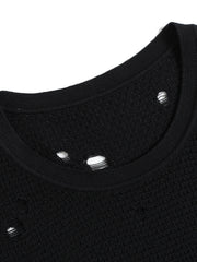 Men's Knit Hollow Out Sweater Long Sleeve Crew Neck Thermal Top