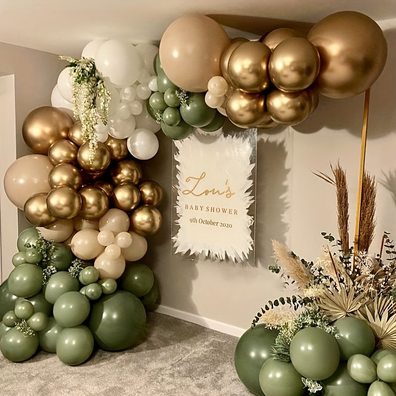 121pcs Avocado Green Wedding Party Backdrop Baby Shower DIY Cream Peach Decor