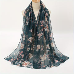 Vintage Voile Flower Print Scarf Classic Windproof Shawl Head Wrap