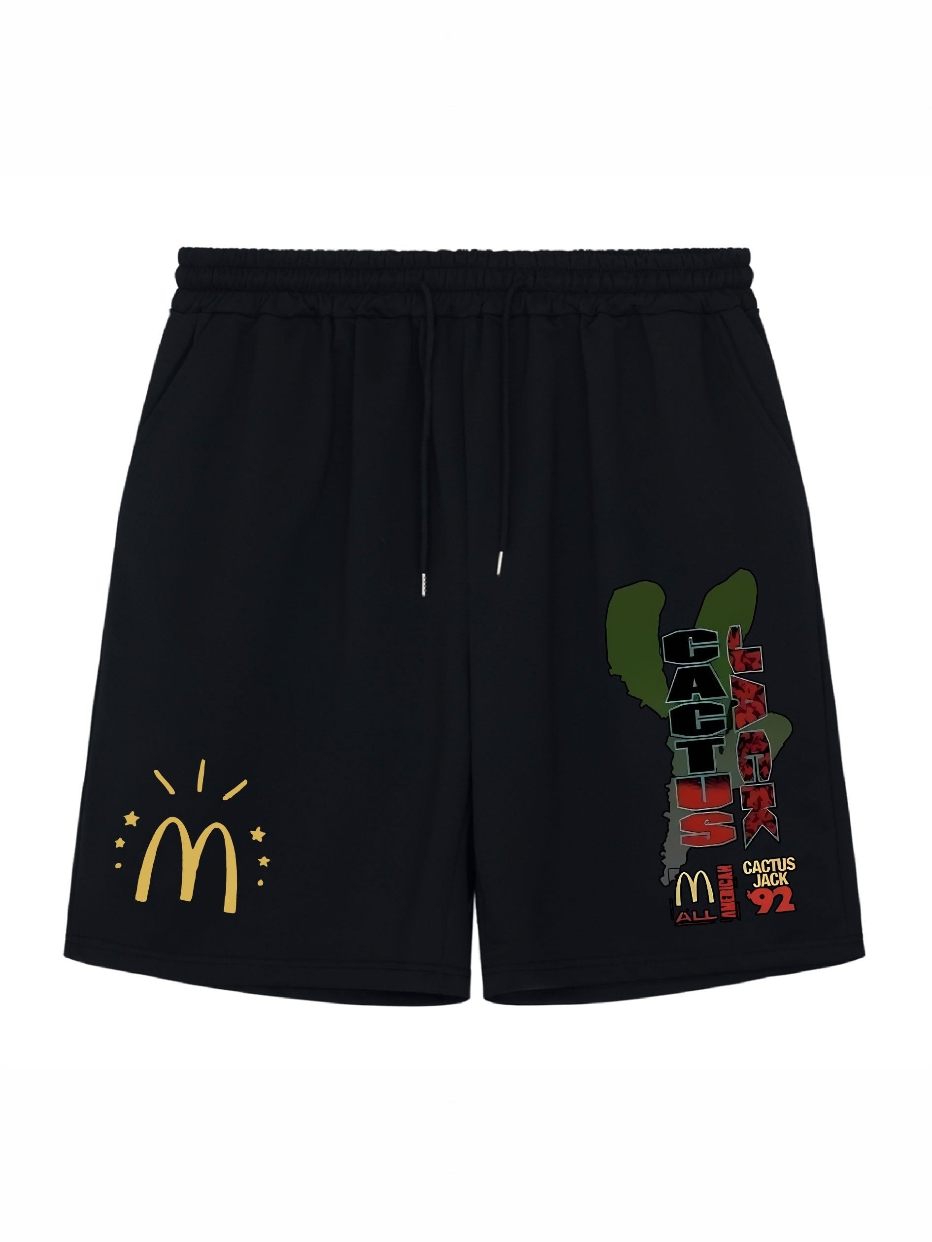 Cactus Pattern Comfy Shorts Men's Casual Elastic Waist Drawstring