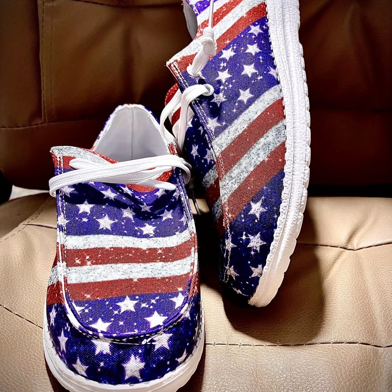 Women's Star & Striped Canvas Shoes Lace Up Lightweight Outdoor Shoes