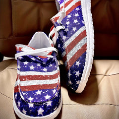Women's Star & Striped Canvas Shoes Lace Up Lightweight Outdoor Shoes