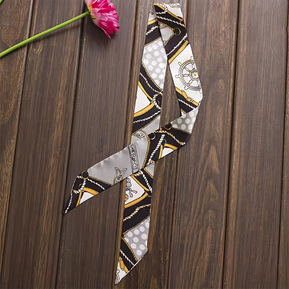 3pcs Set Skinny Scarf Hair Tie Chain Print Long Ribbon Neckerchief